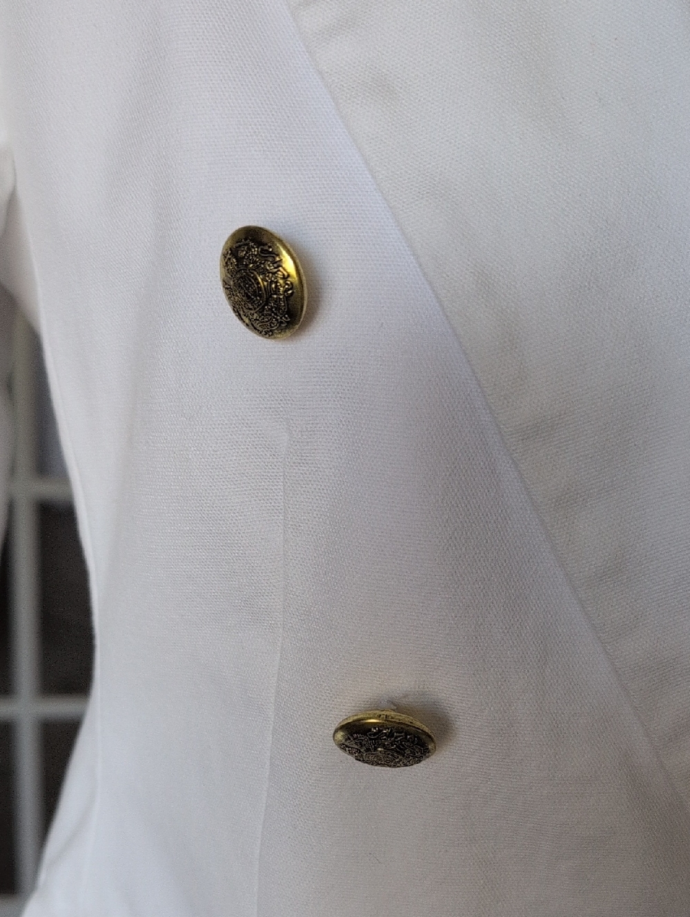 Banana Republic Factory White Double-Breasted Cotton Blazer with Gold Buttons 4 - Picture 2 of 16
